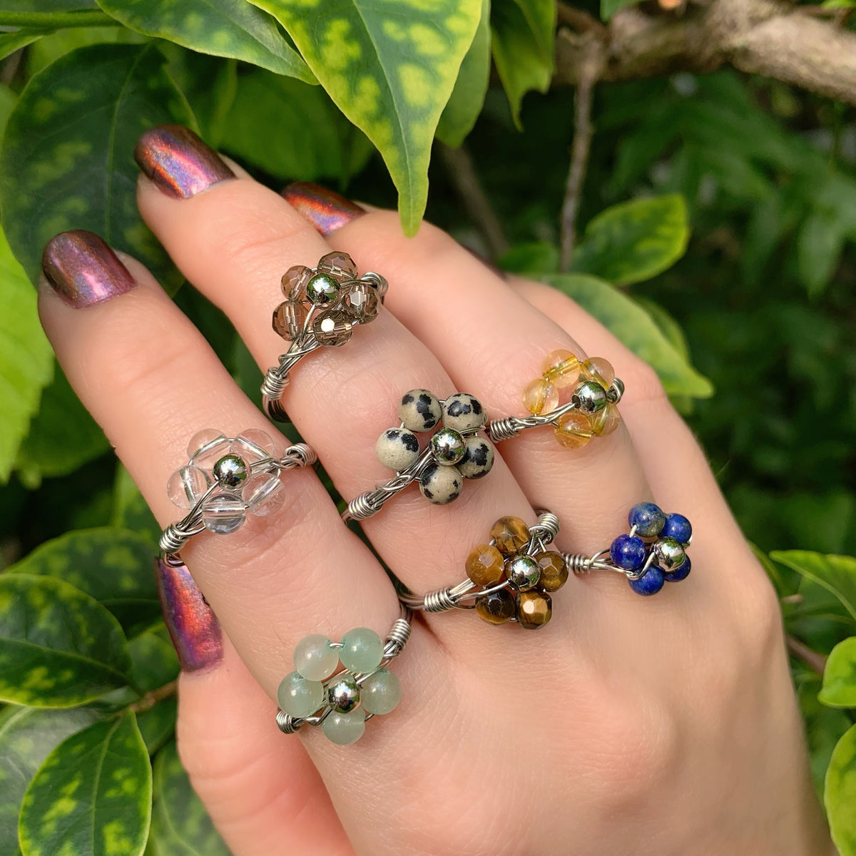 Crystal Flower Rings By Size - Stainless Steel