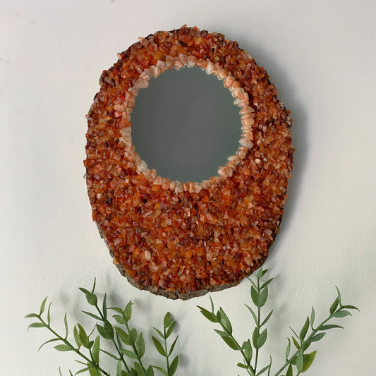 Oval Carnelian & Sunstone Mirror