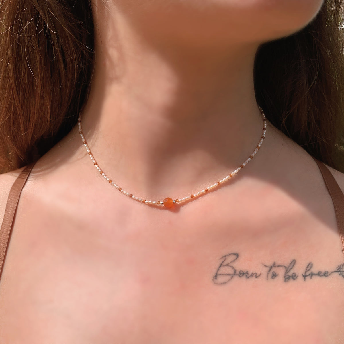 Freshwater Pearl & Carnelian Necklace #2