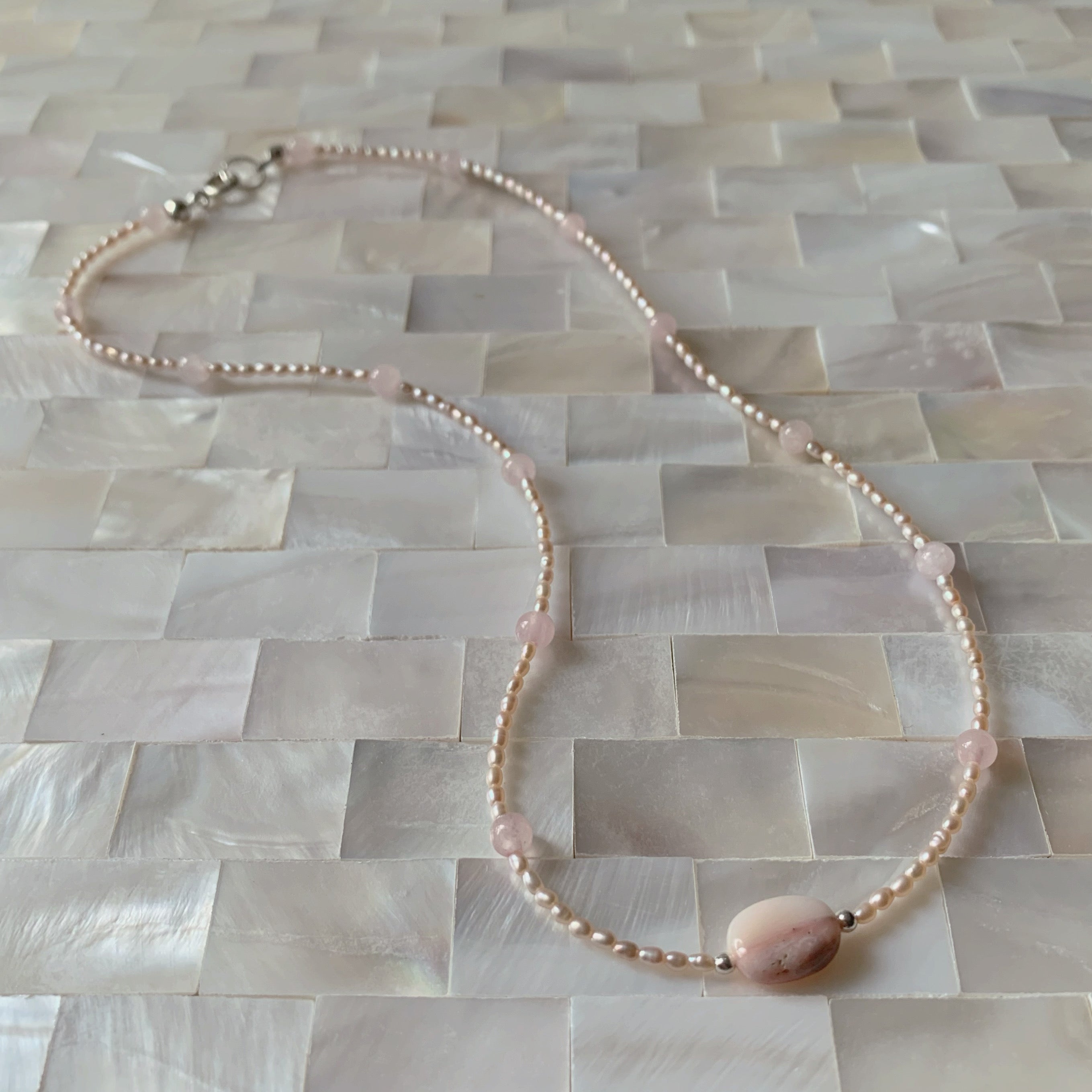 Freshwater Pearl, Rose Quartz & Pink Opal Necklace