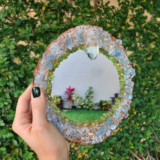 Round Celestite & Peridot Mirror