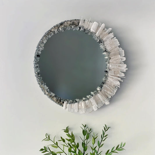 Cleansing Mirror - Selenite and Tourmaline Quartz