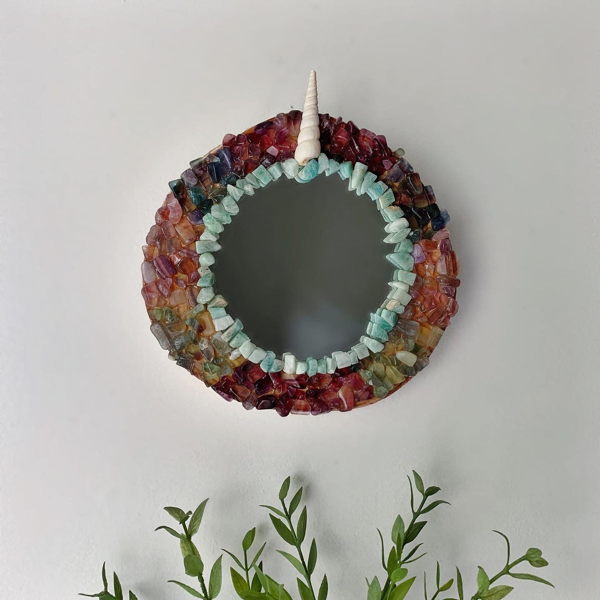 Round Rainbow Fluorite Unicorn Mirror