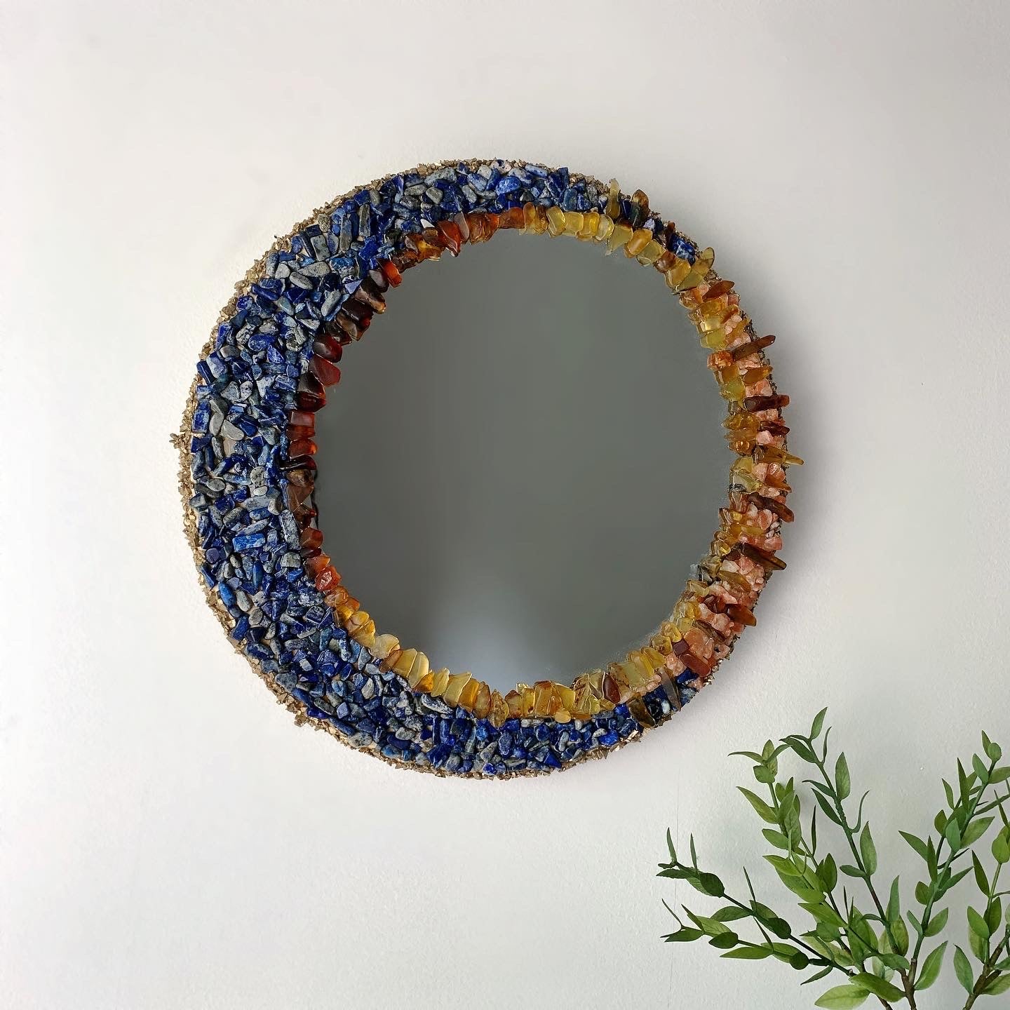 Round Moon & Sun Mirror - Lapis Lazuli, Amber & Sunstone