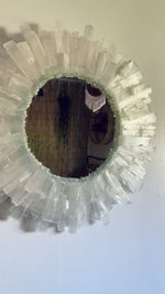 Load and play video in Gallery viewer, Round Selenite, Quartz &amp; Moonstone Mirror (In person shopping only)
