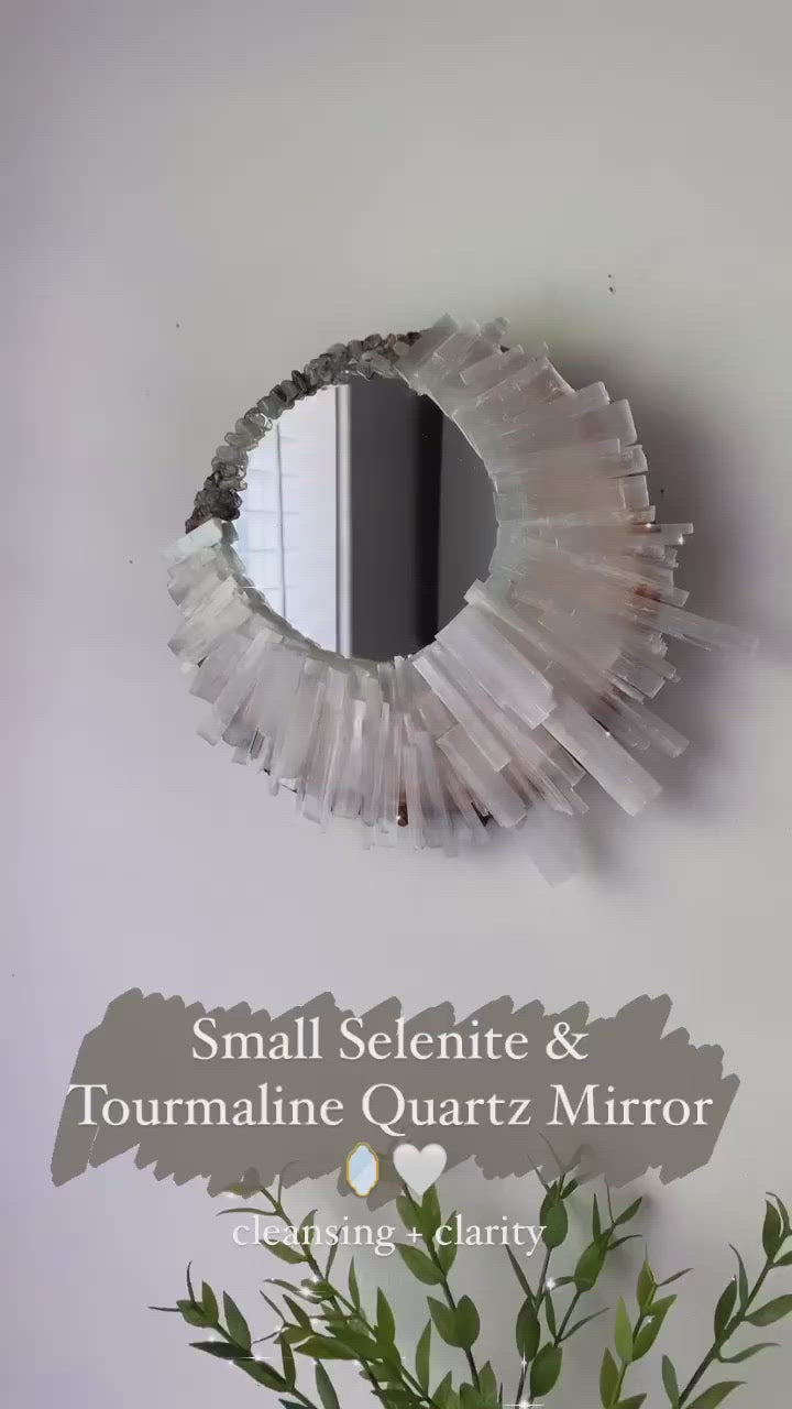 Round Selenite & Tourmaline Quartz Mirror