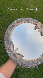 Load and play video in Gallery viewer, Round Celestite, Larimar, Abalone and Shell Mirror
