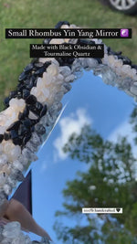 Load and play video in Gallery viewer, Rhombus Yin Yang Mirror - Obsidian &amp; Tourmaline Quartz
