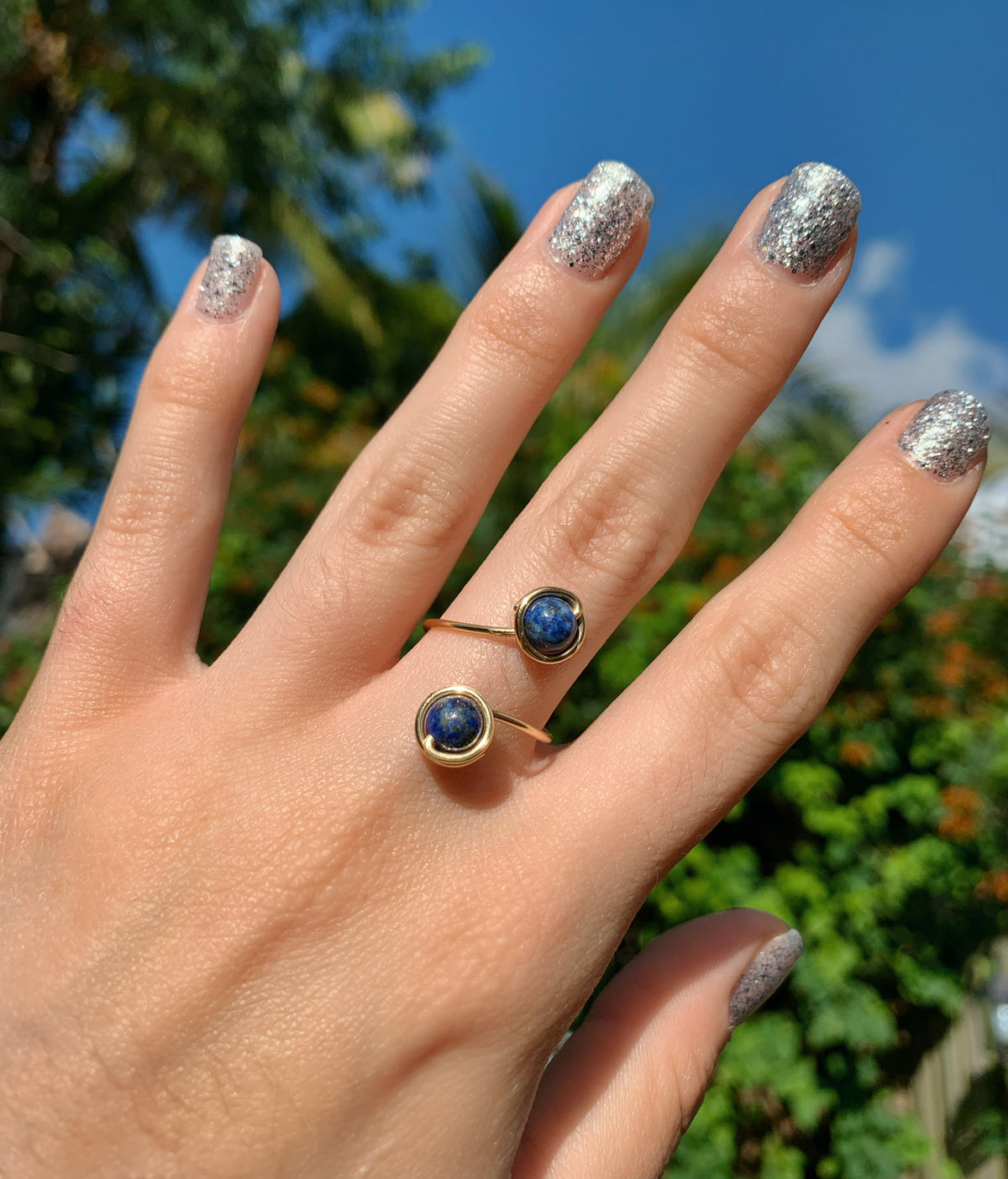 Crystal Double Adjustable Rings