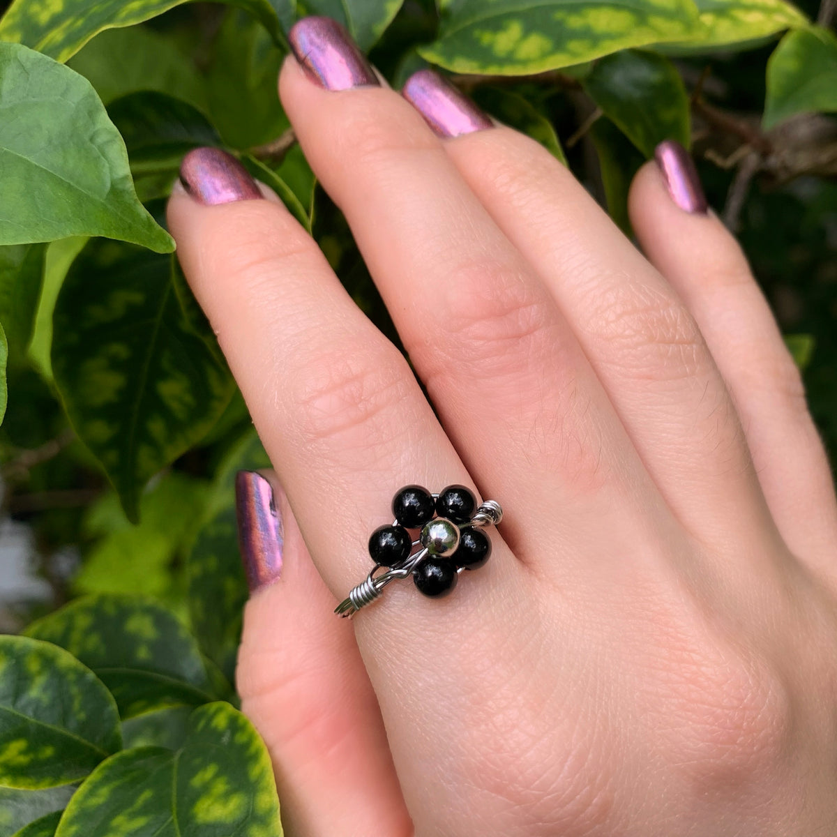 Crystal Flower Rings By Size - Stainless Steel