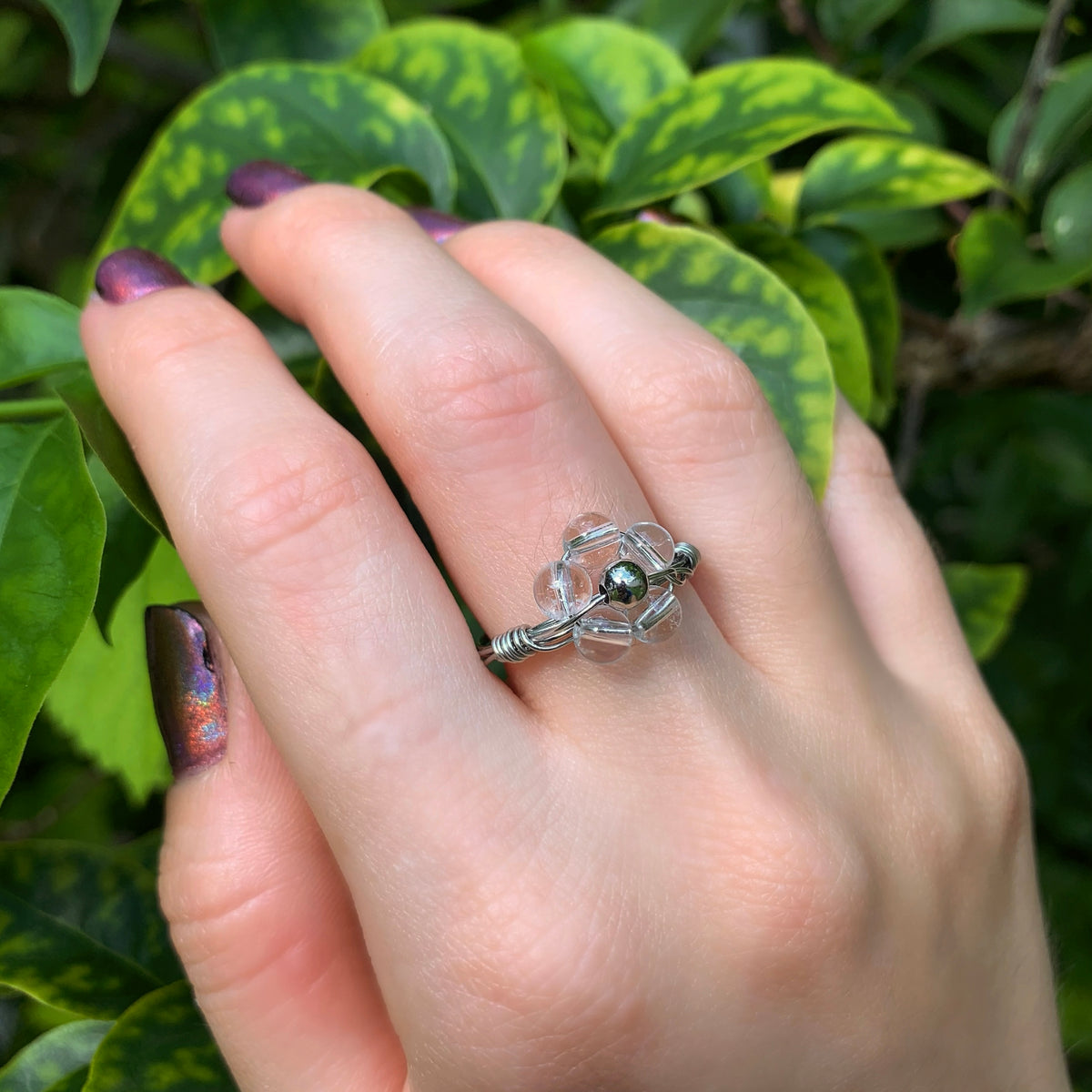 Crystal Flower Rings By Size - Stainless Steel