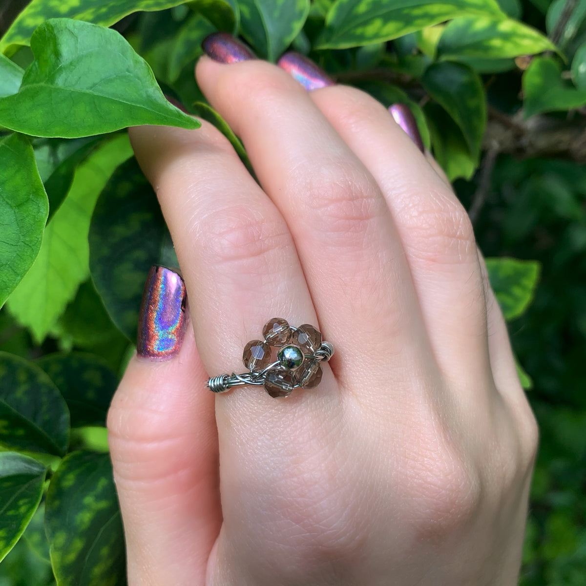 Crystal Flower Rings By Size - Stainless Steel