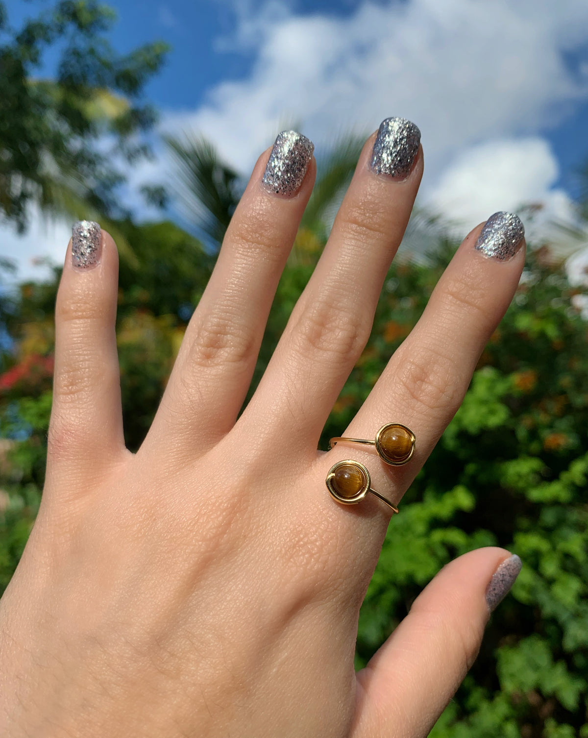 Crystal Double Adjustable Rings